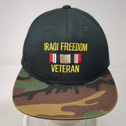 Yupoong Snapback Hat Black One Size Iraqi Freedom Veteran Camo Brim Military