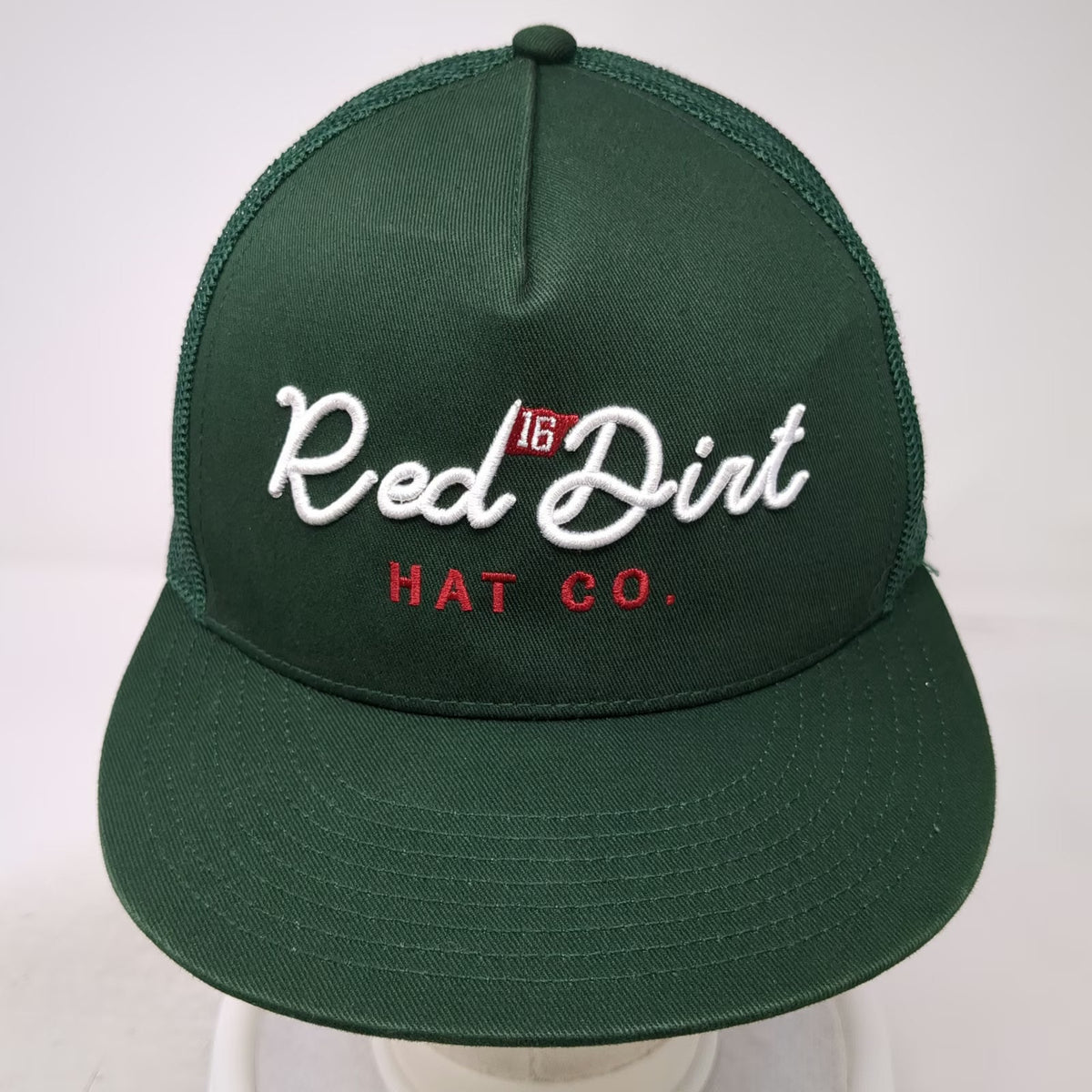 Red Dirt Hat Co. Trucker Green One Size Mesh Snapback Flat Brim Logo Embroidery