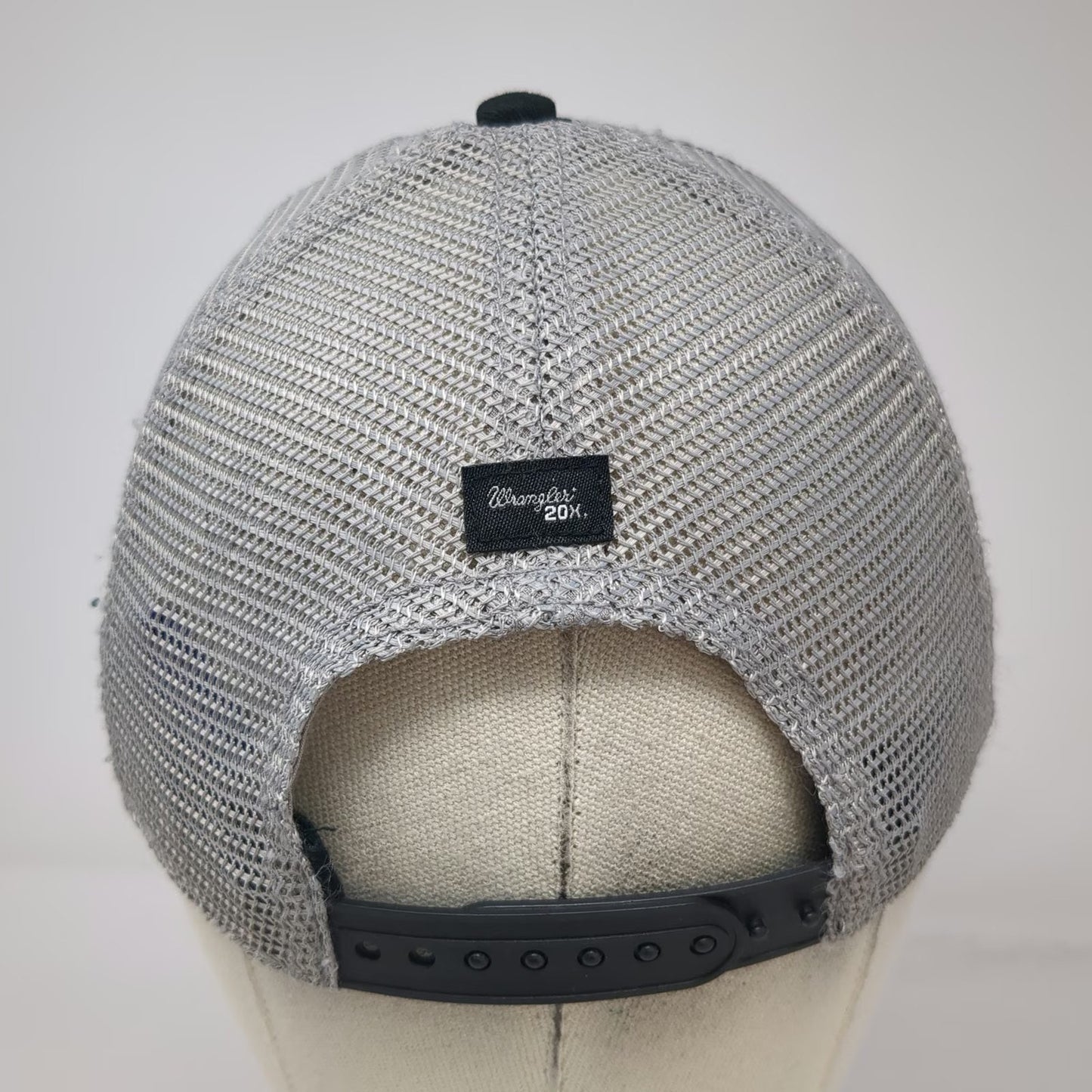 Wrangler Trucker Hat Black Gray One Size Mesh Snapback Logo Contrast Stitching