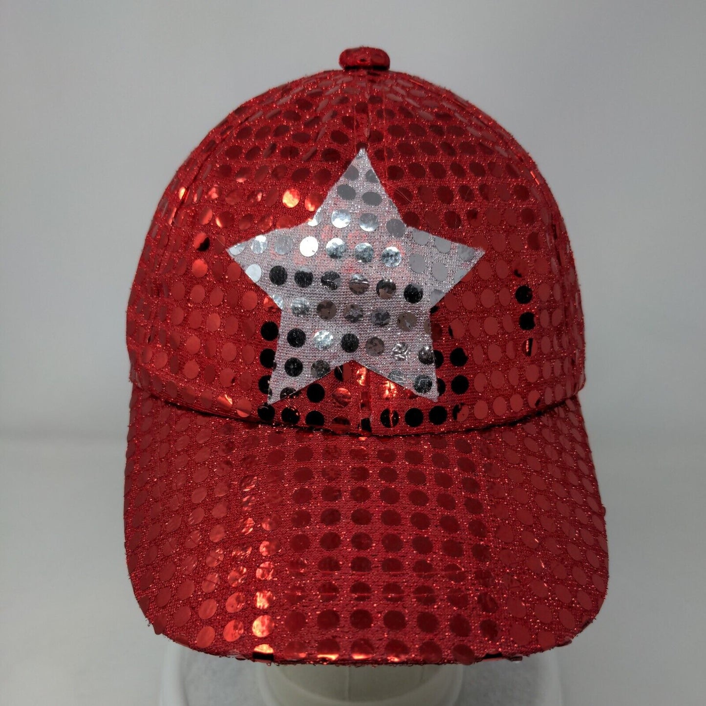 Sequin Star Strapback Hat Red One Size Adjustable Lightweight 6 Panel Blank