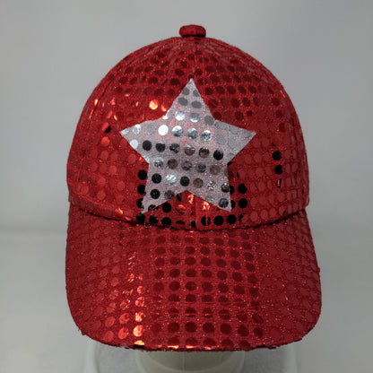 Sequin Star Strapback Hat Red One Size Adjustable Lightweight 6 Panel Blank