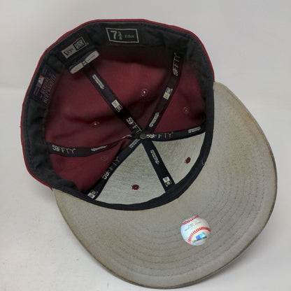 New Era Men's Fitted 59Fifty Flat Bill Hat Red Size 7 3/4 Boston Red Sox Logo