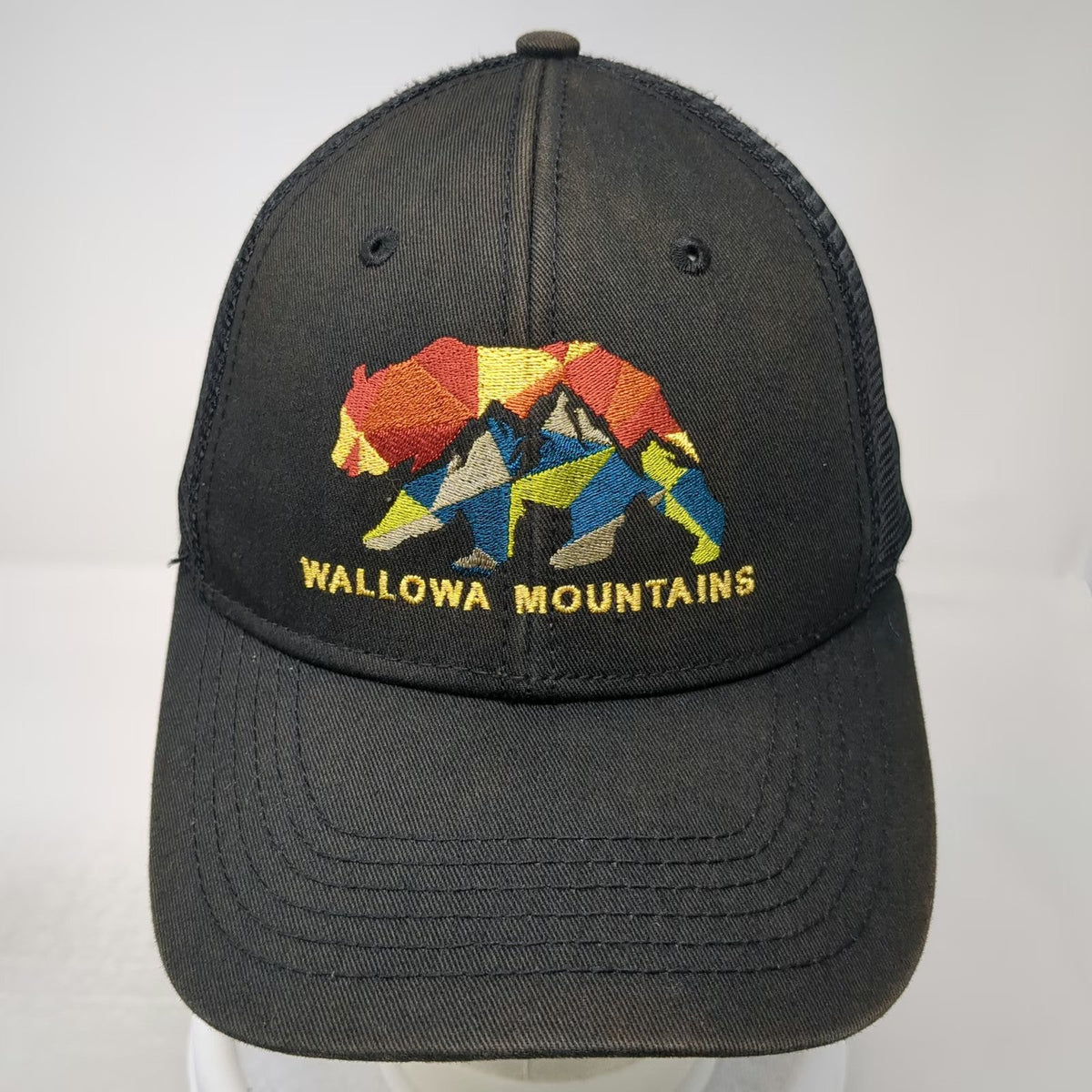 Blue 84 Trucker Hat Black One Size Wallowa Mountains Bear Geometric Mesh Oregon