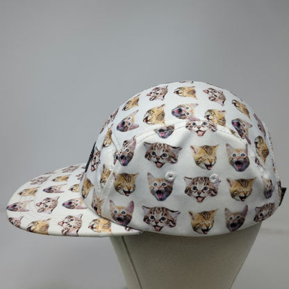 Get Wild 5 Panel White One Size All Over Kitten Print Hat Flat Brim Strapback