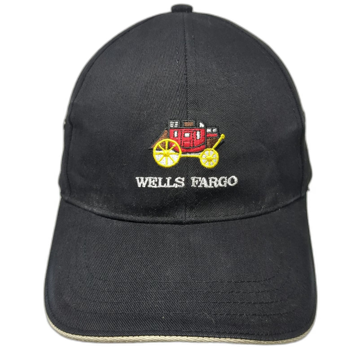 Baseball Cap Black One Size Wells Fargo Stagecoach Hat Beige Piping Eyelets