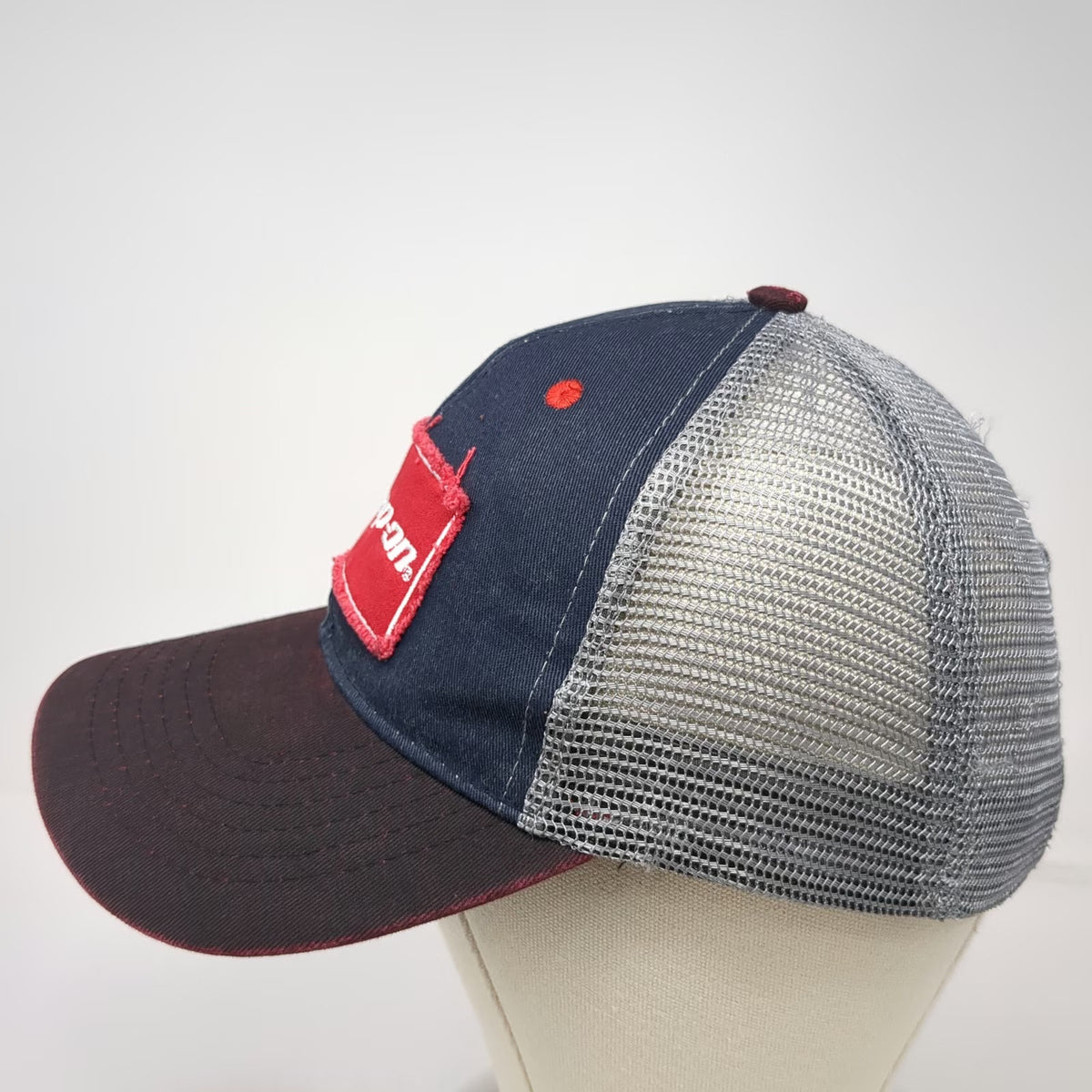K-Products Baseball Cap Blue One Size Snap-on Distressed Patch Mesh Workwear Hat
