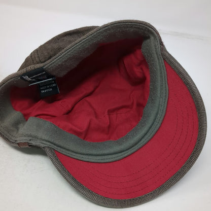 Globalone Brown Army Cap L XL Knit Front Herringbone Pattern Stretch Fit Hat