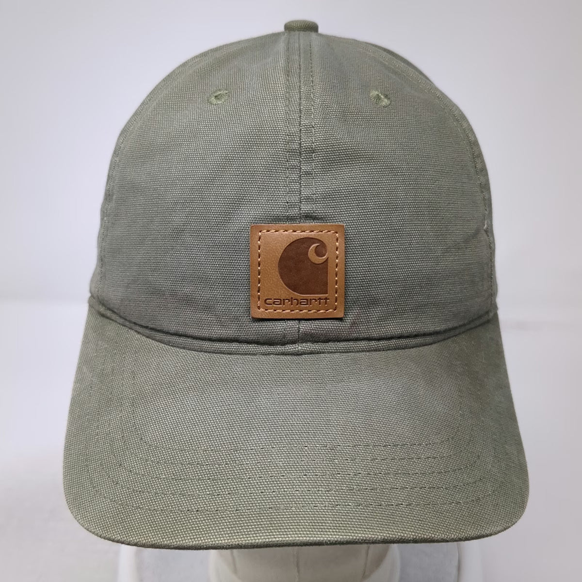 Carhartt Baseball Cap Green One Size Canvas Leather Patch Adjustable Strap Hat