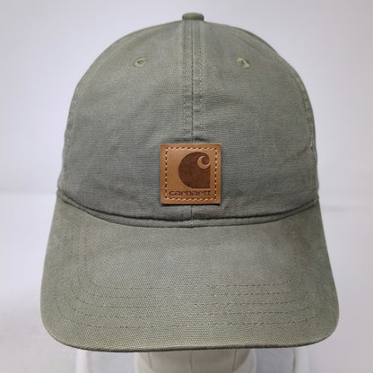 Carhartt Baseball Cap Green One Size Canvas Leather Patch Adjustable Strap Hat