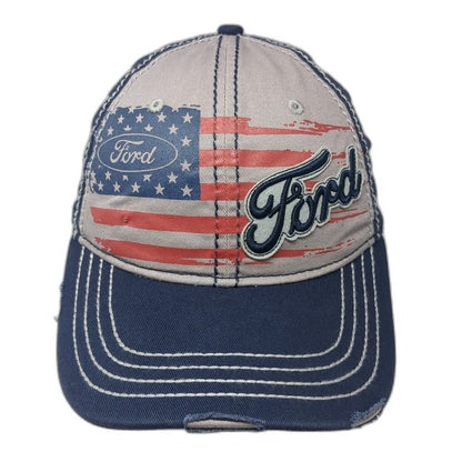 H3 Headwear Ford Baseball Cap Blue One Size Flag Graphic Contrast Stitching Hat