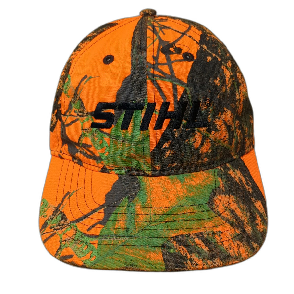 Stihl Baseball Cap Orange Green Brown Camo Mossy Oak Logo One Size Strapback Hat