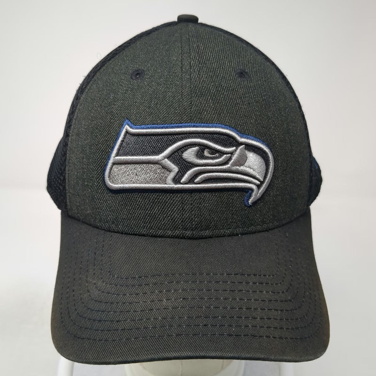 New Era Baseball Cap Gray L NFL Seattle Seahawks Logo Mesh Back Stretch Fit Hat
