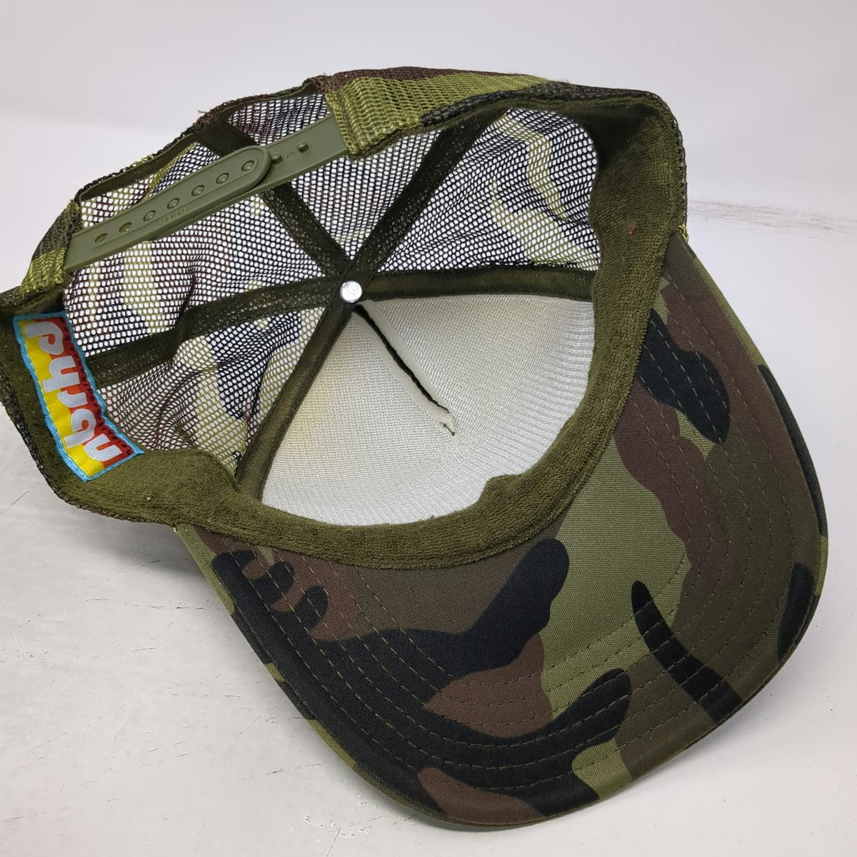 nbrhd Somewhere Rainbow Camo Trucker Hat Green One Size Snapback Mesh Foam Patch