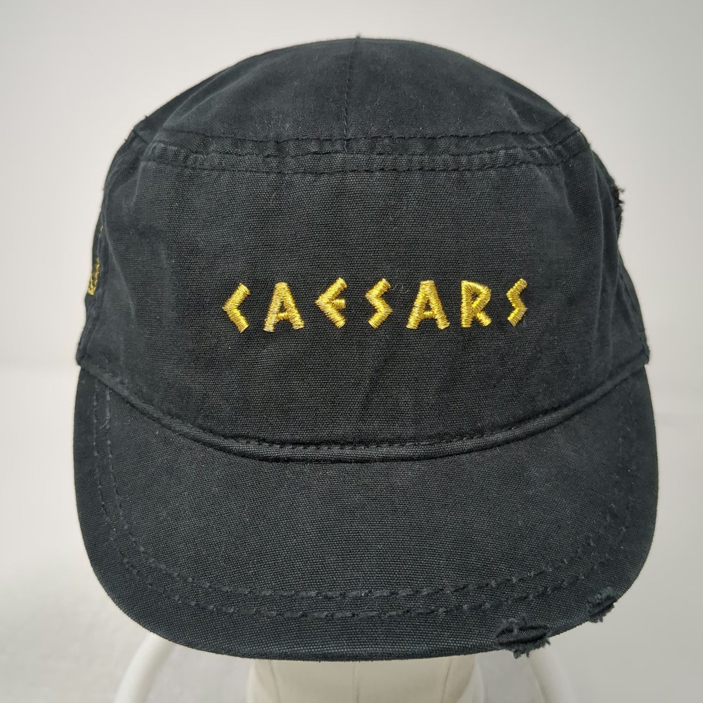 Caesars Black Army Cap One Size Side Zipper Embroidered Strapback Cotton Hat
