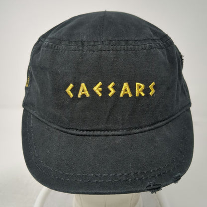 Caesars Black Army Cap One Size Side Zipper Embroidered Strapback Cotton Hat