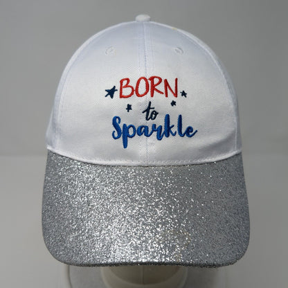 Born To Sparkle Strapback Hat White One Size Adjustable Glitter Embroidered