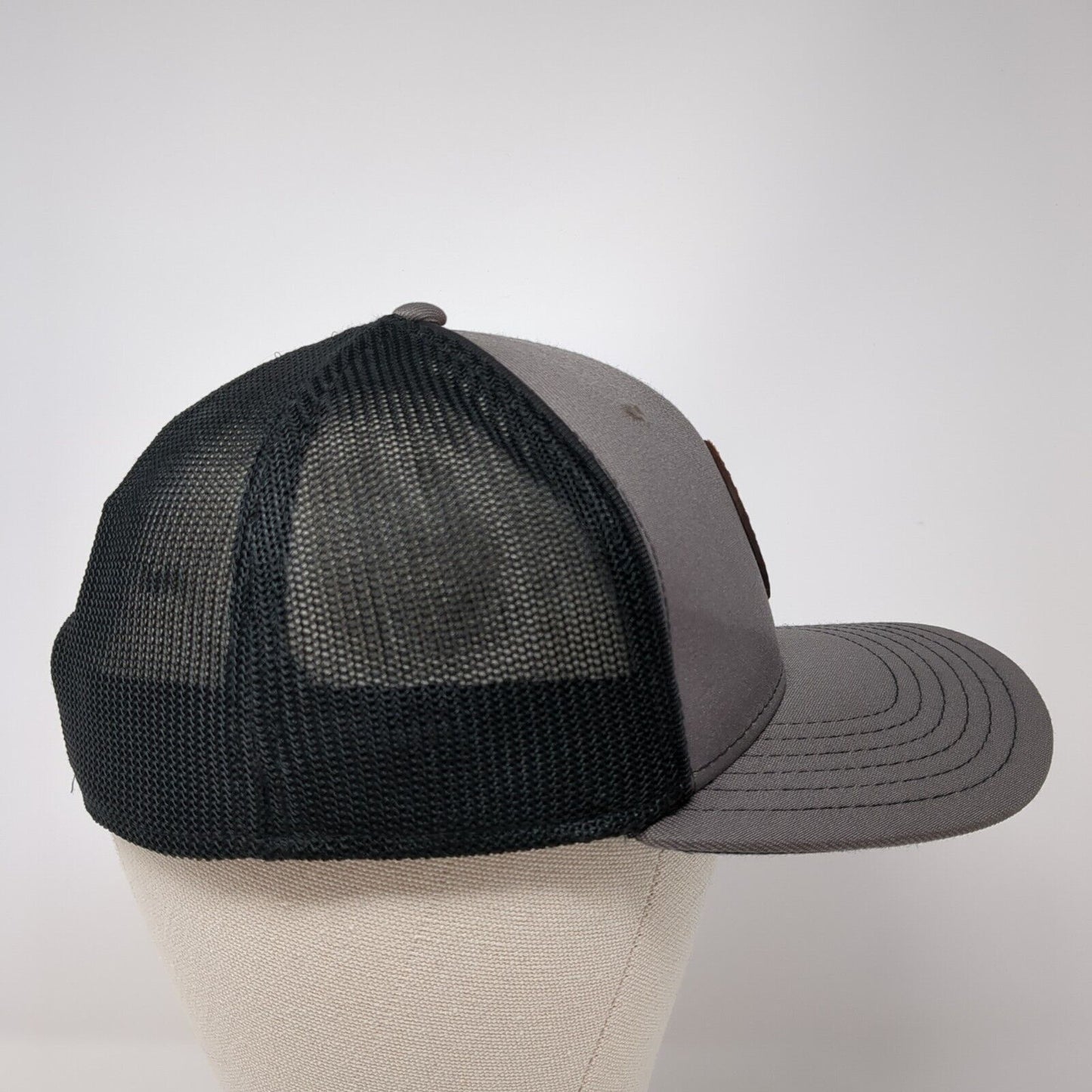 Outdoor Cap Fitted Trucker Hat Gray One Size Adjustable Leather Patch Mesh Back