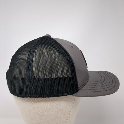 Outdoor Cap Fitted Trucker Hat Gray One Size Adjustable Leather Patch Mesh Back