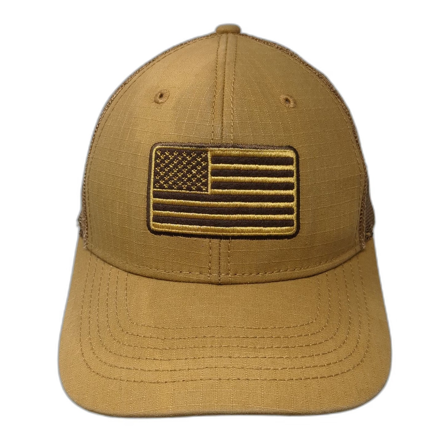 K3 Headwear Trucker Hat Brown One Size Snapback American Flag Patch Tactical