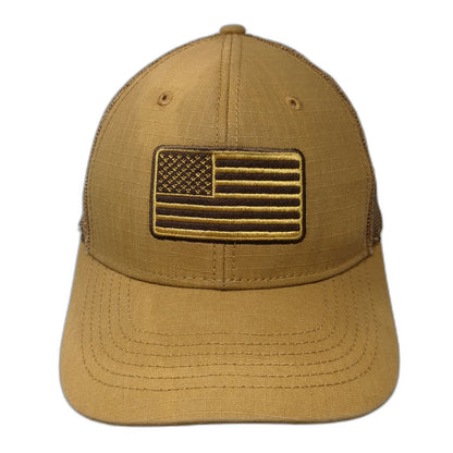 K3 Headwear Trucker Hat Brown One Size Snapback American Flag Patch Tactical
