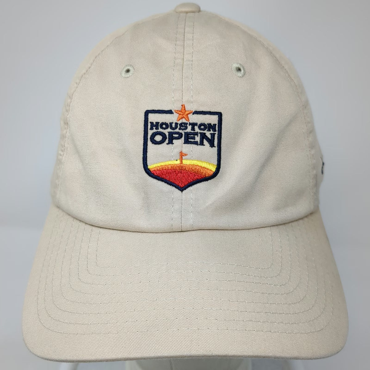 Levelwear Houston Open Golf Logo Beige Baseball Cap OSFM Slideback Buckle Hat
