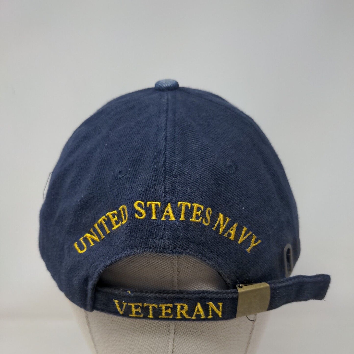 US Navy Veteran Proudly Served Slideback Hat Blue One Size Embroidered Logo