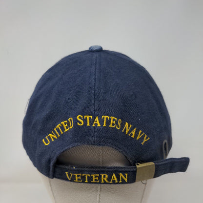 US Navy Veteran Proudly Served Slideback Hat Blue One Size Embroidered Logo