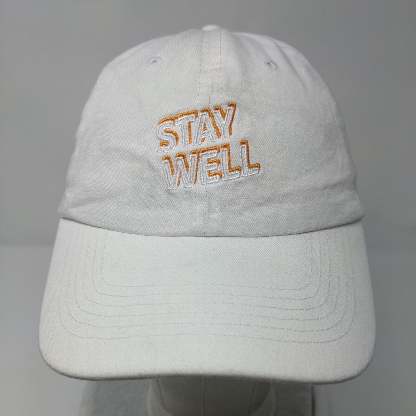 Stay Well Slideback Hat White OSFA Adjustable Embroidered Quake City Caps Cotton