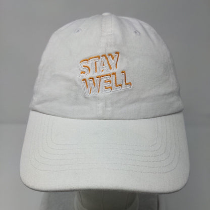 Stay Well Slideback Hat White OSFA Adjustable Embroidered Quake City Caps Cotton