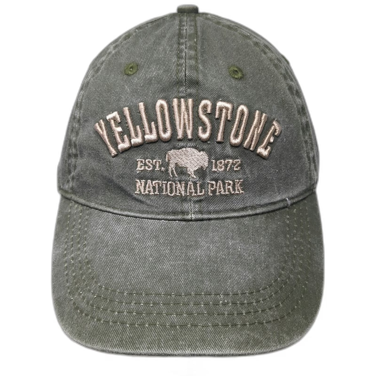 Lucky 7 Yellowstone National Park Buffalo Green One Size Baseball Cap Hat Cotton