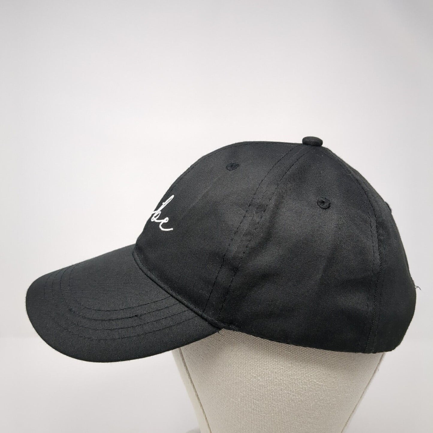 Babe Strapback Hat Black One Size Adjustable Embroidered Vented Holes 6 Panel