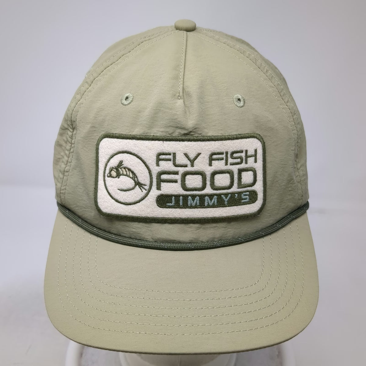 Legacy 5 Panel Beige One Size Snapback Hat Fly Fish Food Jimmy's Nylon Rope