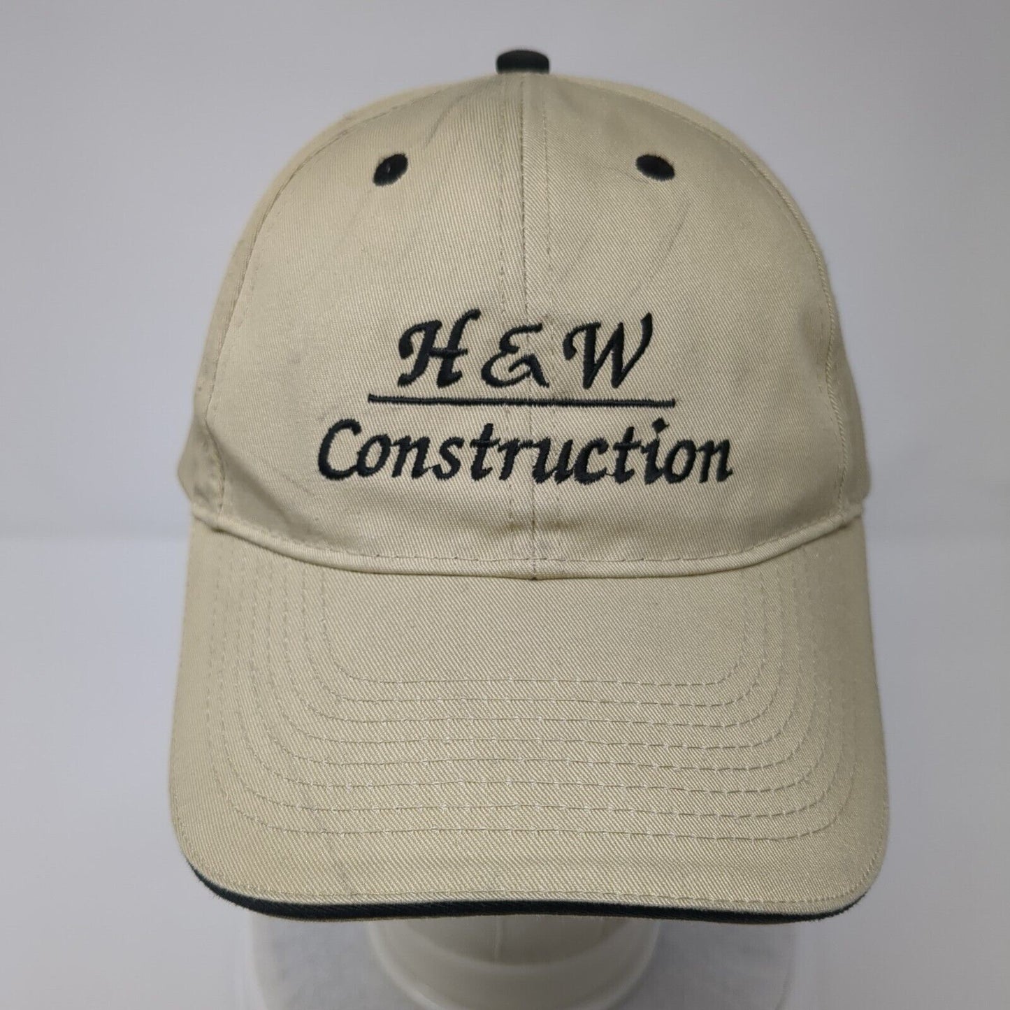 H&W Construction Strapback Hat Tan OSFM Adjustable Embroidered 6 Panel Otto
