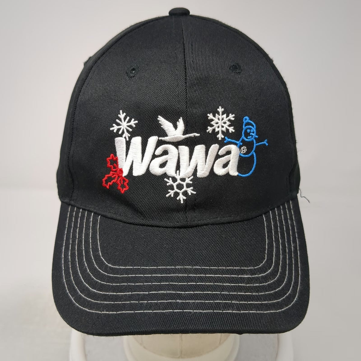 Baseball Cap Black One Size Wawa Snowman Snowflake Holiday Contrast Stitch Hat