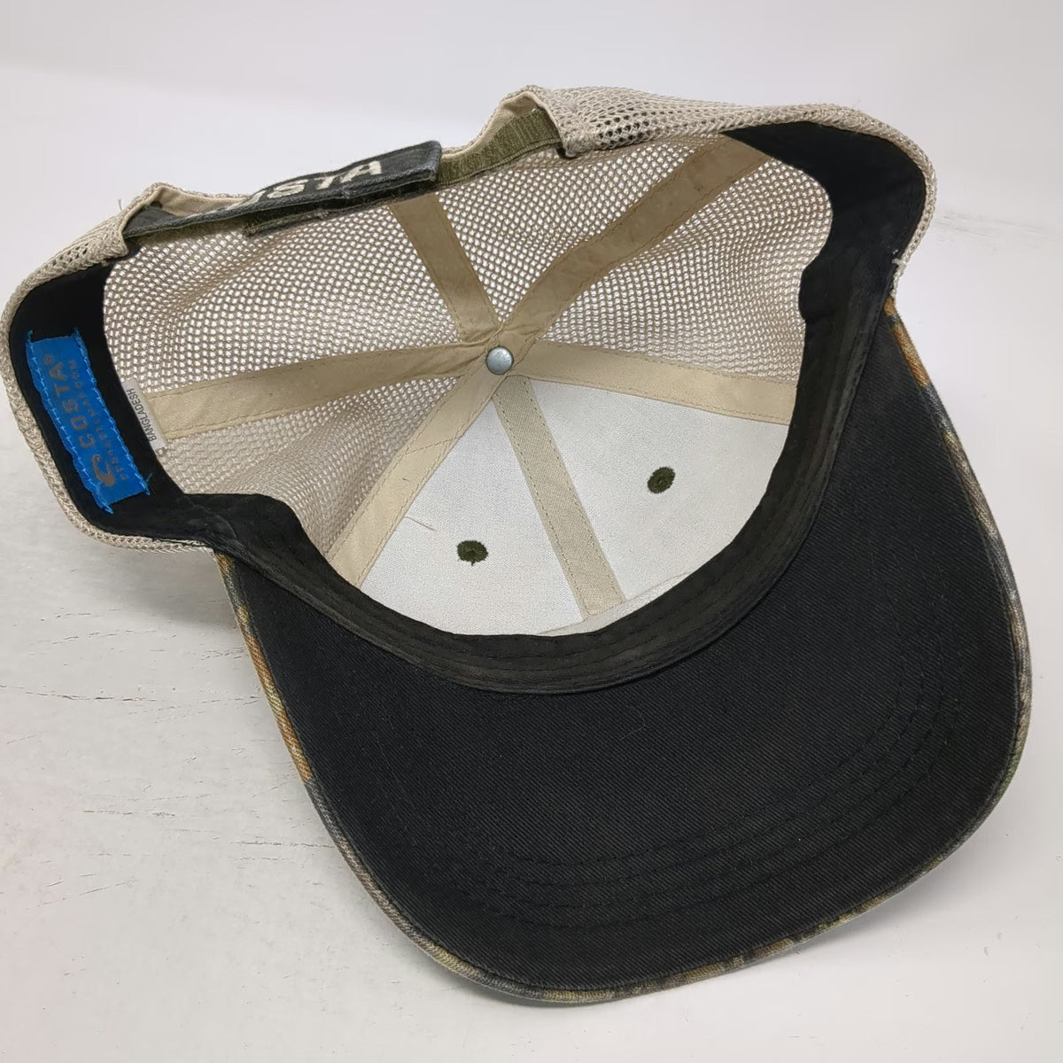 Costa Baseball Cap Green Beige One Size Camo Mesh Back Logo Outdoors Fishing Hat