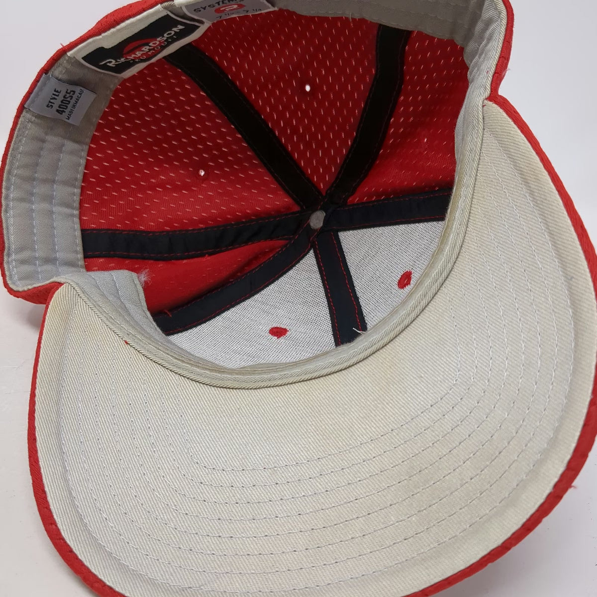 Richardson Baseball Cap Red 7 1/4 Pro Model Mesh Fitted White Black R Logo Hat