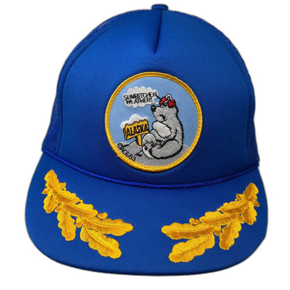 A.C.E. Alaska Trucker Hat Blue One Size Scrambled Eggs Polar Bear Patch Mesh