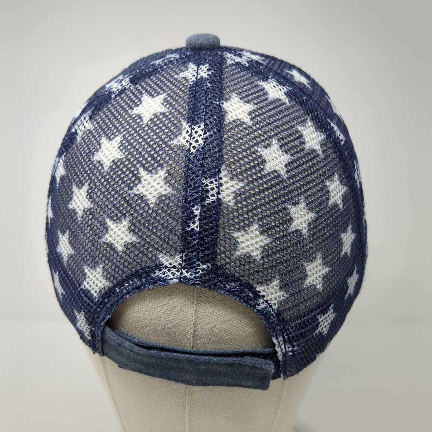 USA Strapback Trucker Hat Blue OS Adjustable Patriotic Distressed Mesh Back