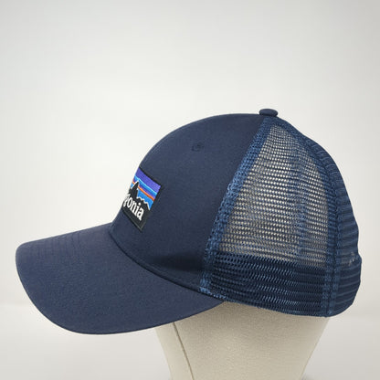 Patagonia P-6 Logo Snapback Trucker Hat Blue One Size Solid Mesh Back