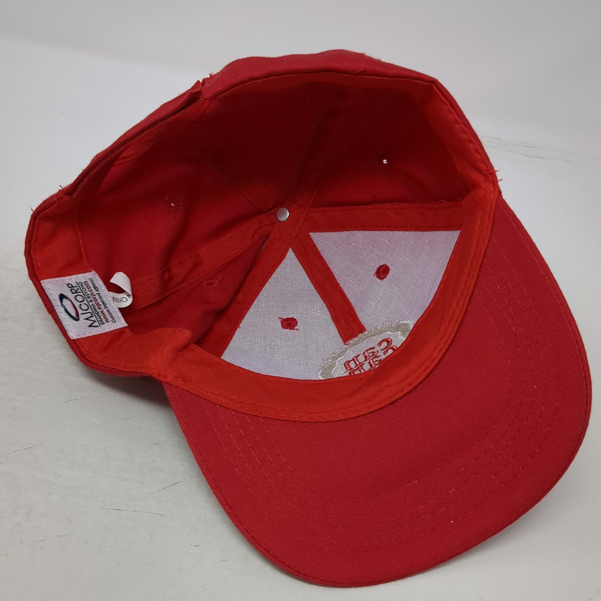 MJ Corp Baseball Cap Red One Size Over 50 Years Of Can Can Logo Strapback Hat