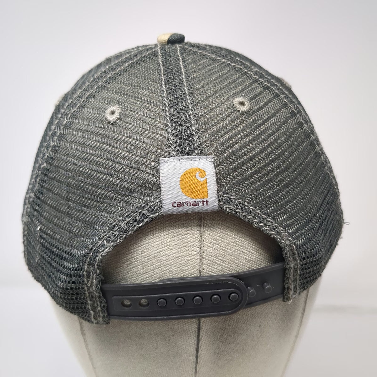 Carhartt Trucker Hat Gray Green Camo One Size Mesh Snapback Yellow Logo Outdoor