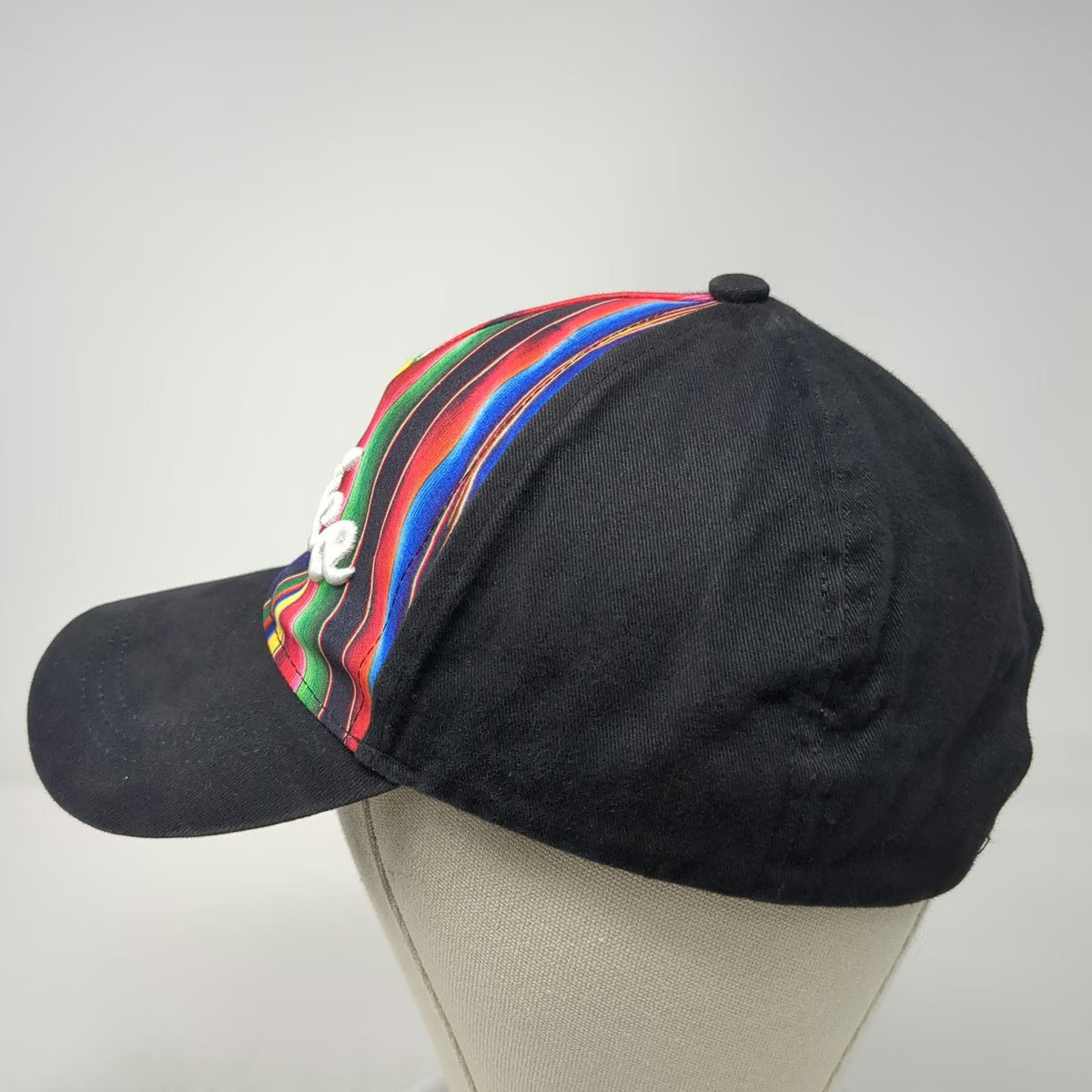 Morpho 5 Panel Black Multicolor Mexico Script Embroidery One Size Adjustable Hat
