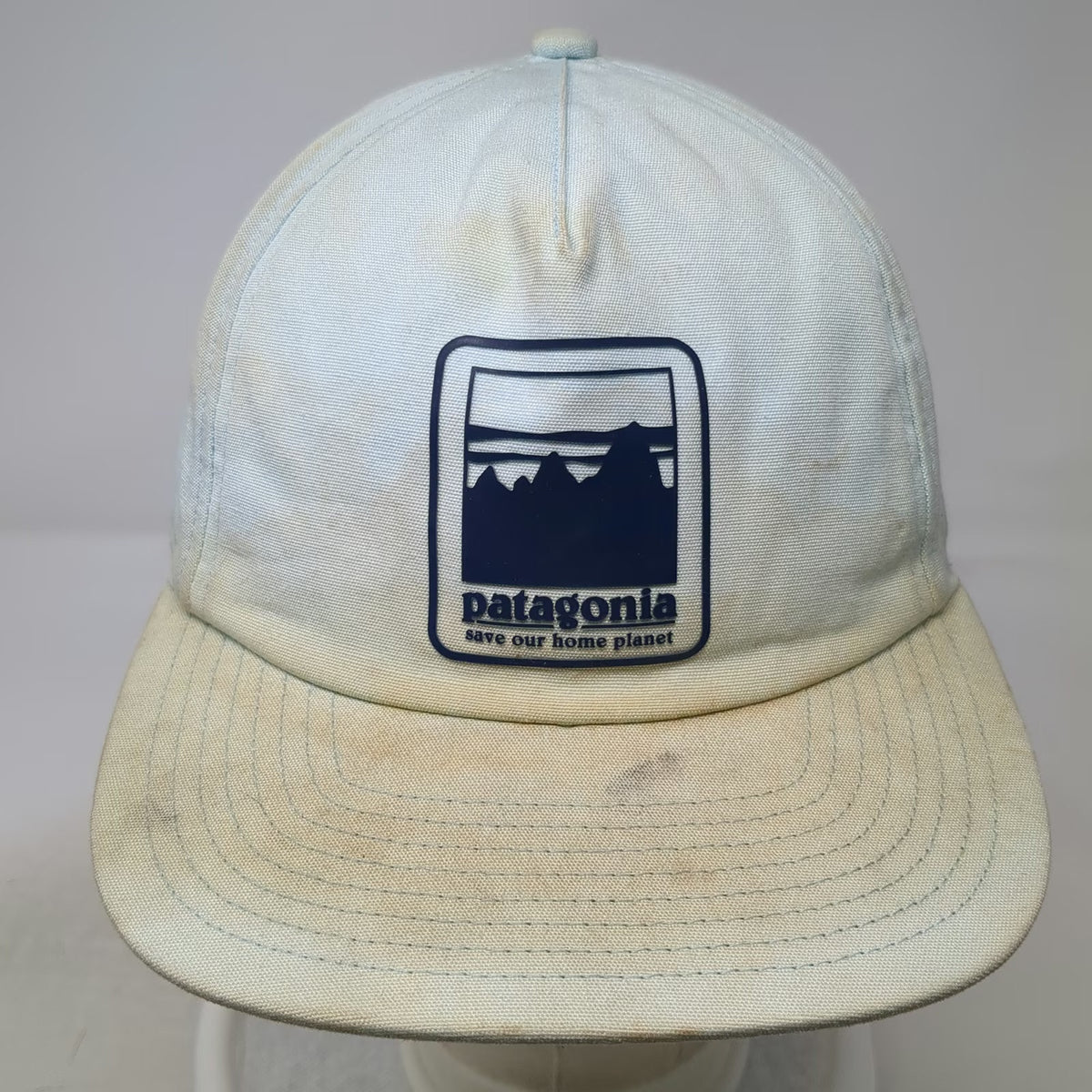 Patagonia 5 Panel Blue Hat One Size Snapback Mountain Logo Patch Recycled Brim