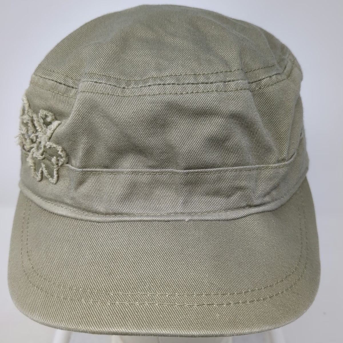 Life is Good Army Cap Green One Size Hat Embroidered Flowers Floral Lining Strap