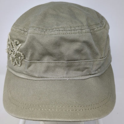 Life is Good Army Cap Green One Size Hat Embroidered Flowers Floral Lining Strap