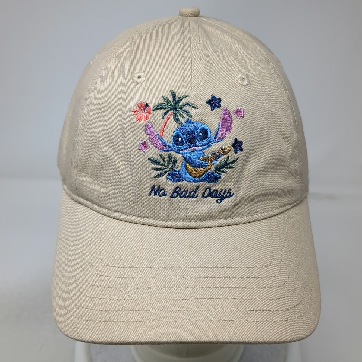 Disney Stitch No Bad Days Beige One Size Baseball Cap Hat Ukulele Embroidered
