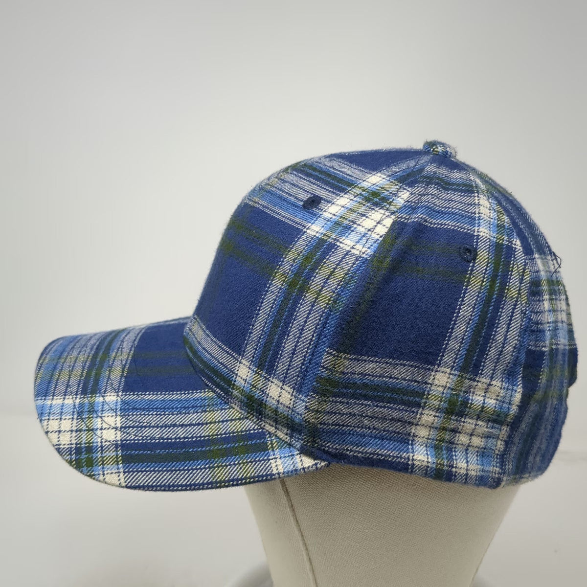 Backpacker Baseball Cap Blue One Size Plaid Cotton Strapback Hat Mountain Logo