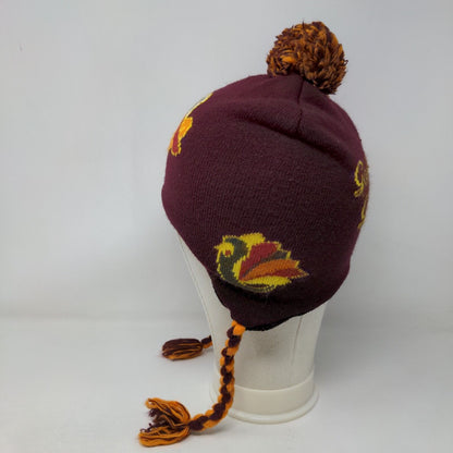 Gobble Gobble Beanie Trapper Hat Red One Size Winter Pom Pom Ear Fap Braided