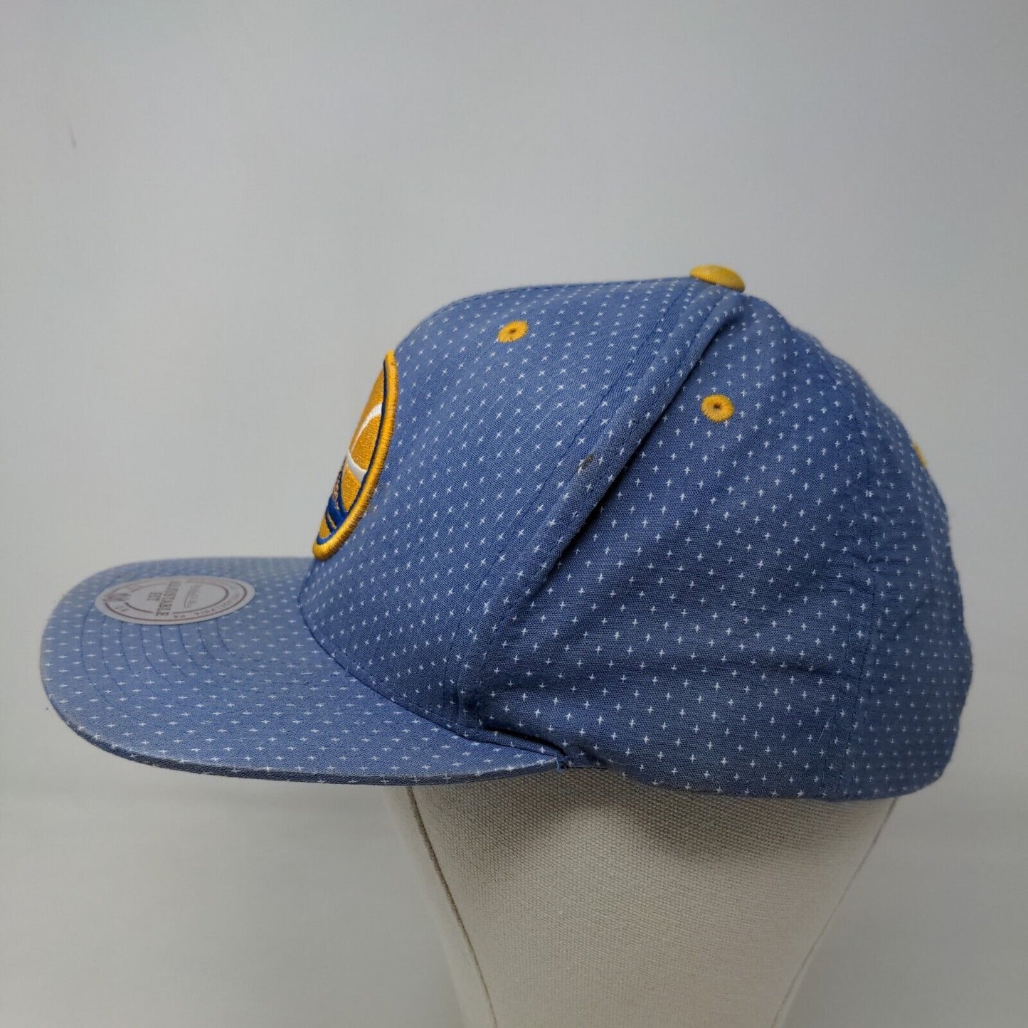 Mitchell & Ness Men's Snapback Hat Blue Polka Dots OSFA Golden State Warriors