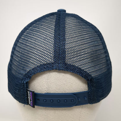 Patagonia Trucker Hat Blue One Size Mesh Back Snapback Fish Mountain Logo Hiking